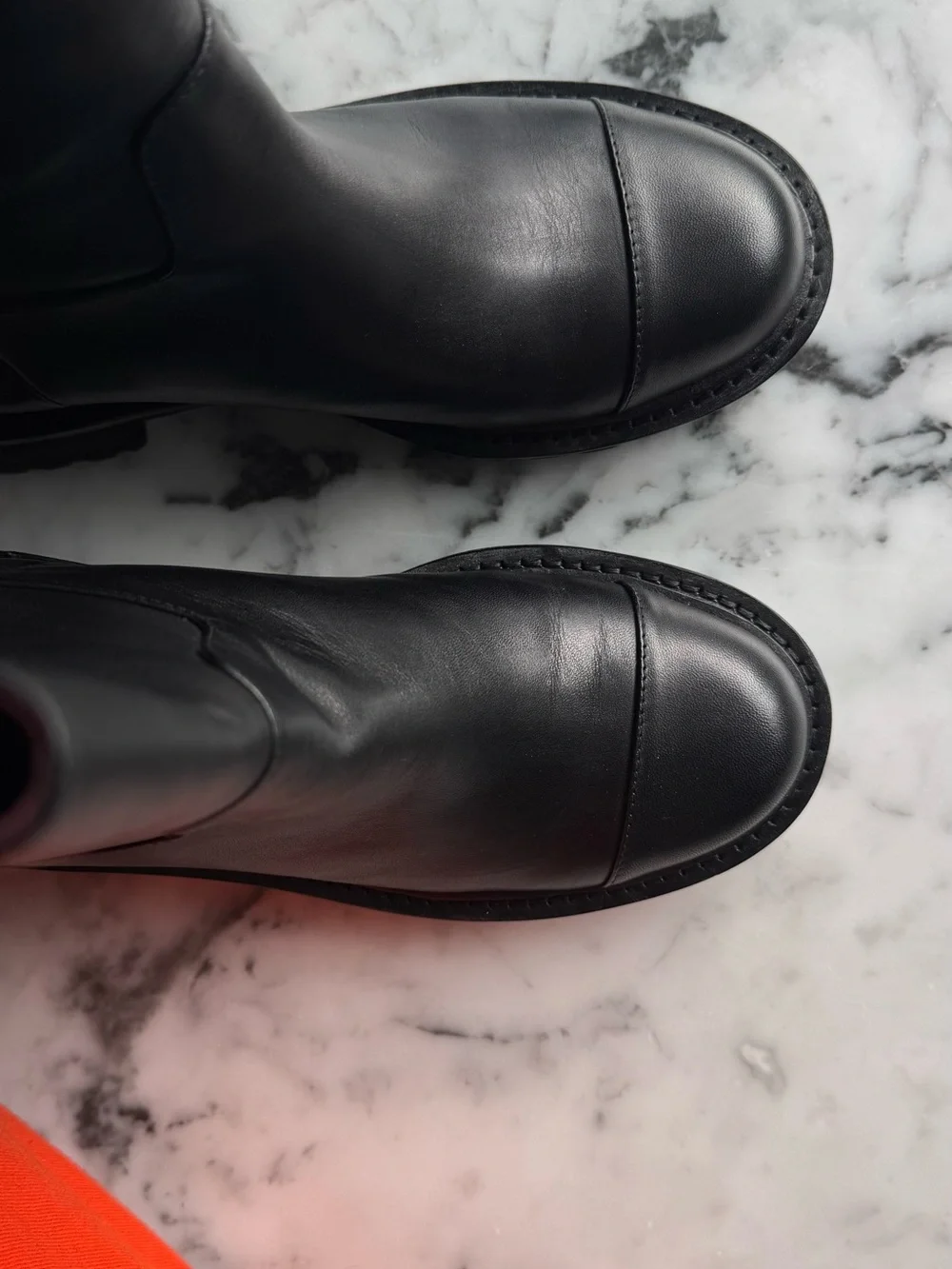 CHANEL Black Leather Lug-Sole Mid-Calf Combat boots